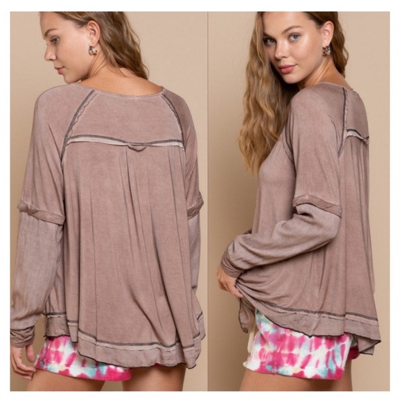 POL🤎🤍Washed Henley🤍🤎 - Picture 2 of 3